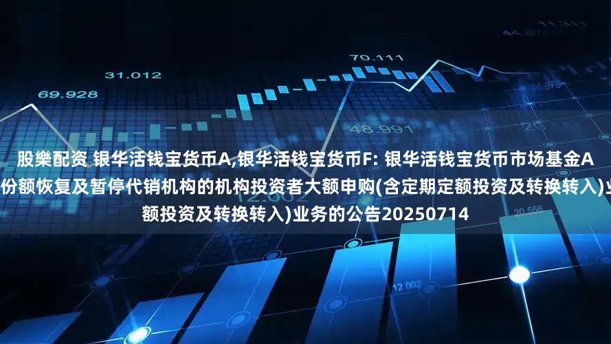 股樂配资 银华活钱宝货币A,银华活钱宝货币F: 银华活钱宝货币市场基金A类基金份额和F类基金份额恢复及暂停代销机构的机构投资者大额申购(含定期定额投资及转换转入)业务的公告20250714