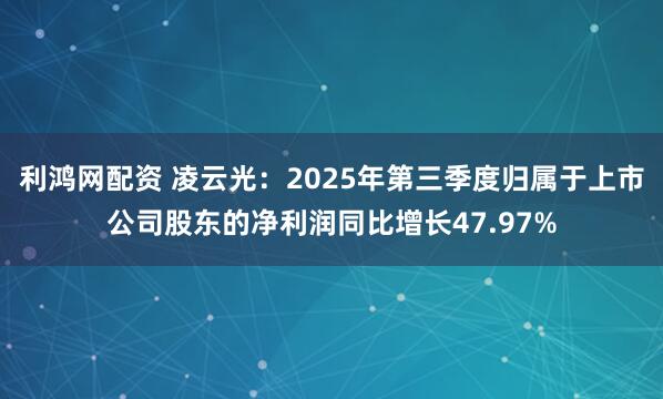利鸿网配资 凌云光：2025年第三季度归属于上市公司股东的净利润同比增长47.97%